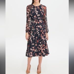 Tommy Hilfiger Corsage Print Chiffon Midi Dress In Blue